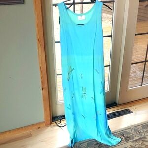 Vintage Coconut Reef Blue Sleeveless Maxi Dress with Dragonfly Design Sz. M